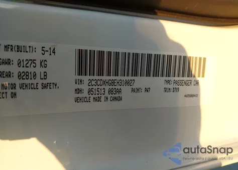 2014 Dodge Charger Sxt z USA, uszkodzony, nr VIN 2C3CDXHG8EH310027